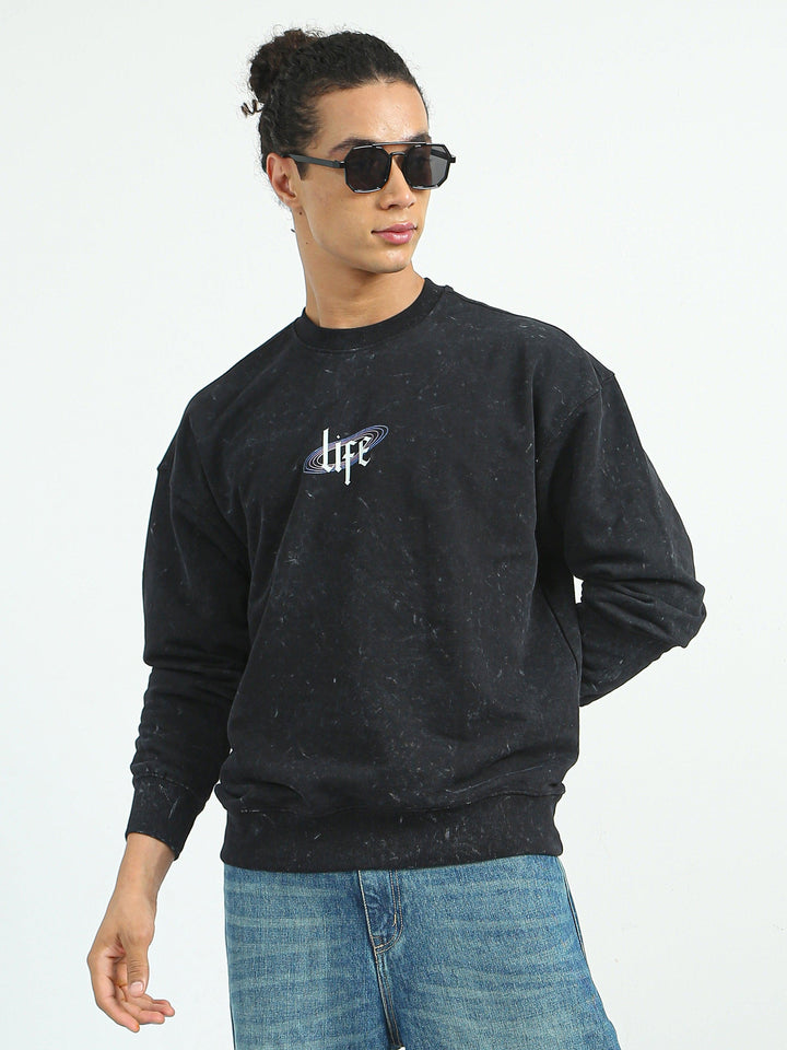 Life Printed Sweatshirt-Black - Espanshe