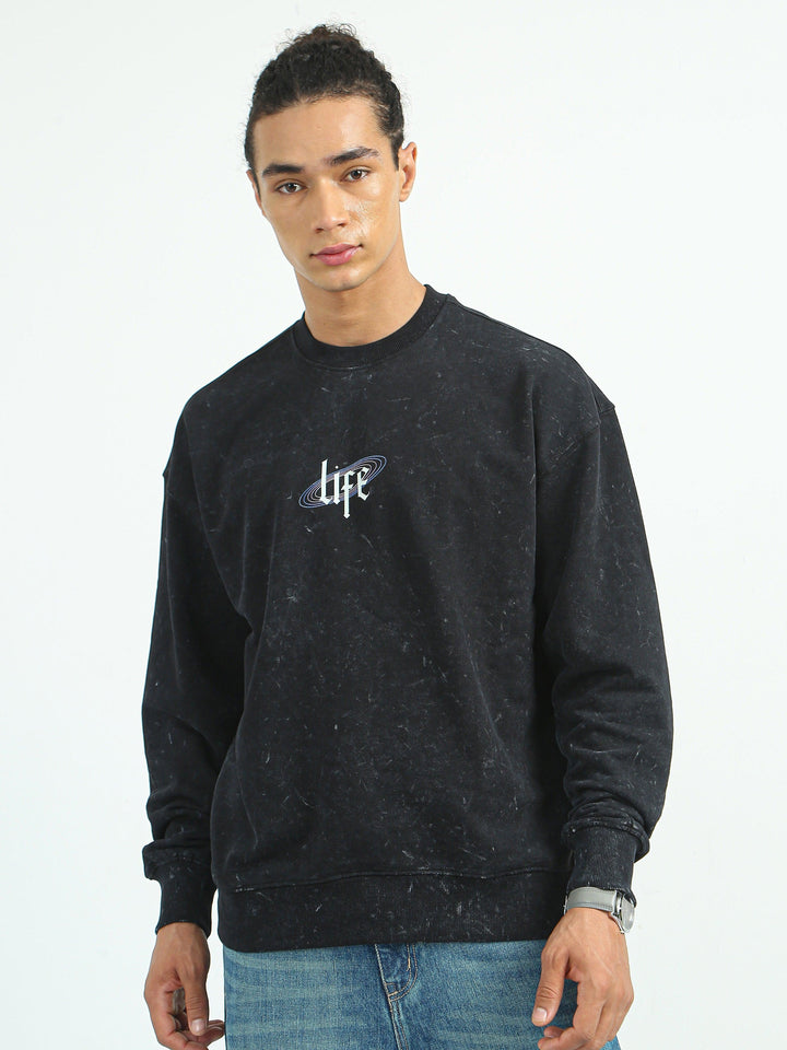 Life Printed Sweatshirt-Black - Espanshe