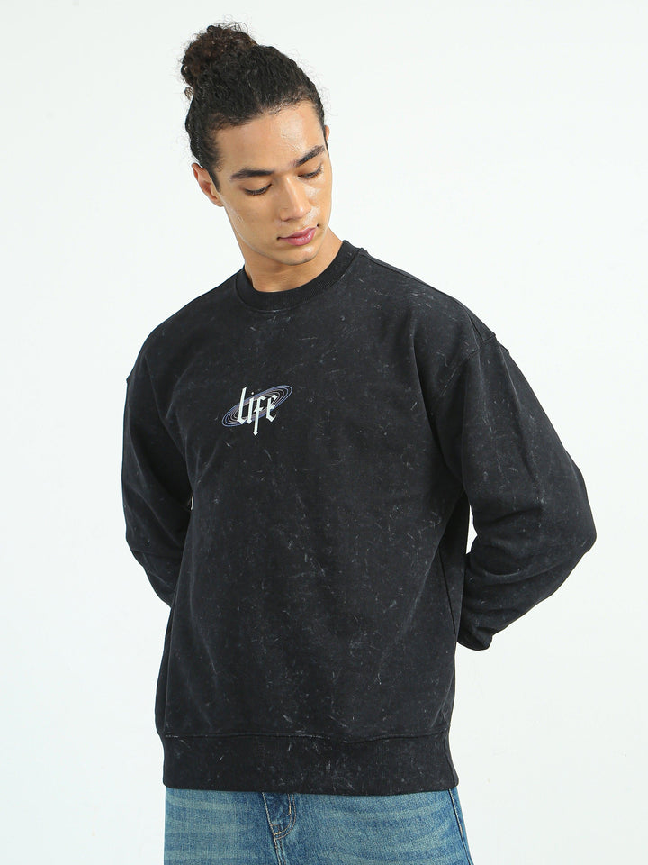 Life Printed Sweatshirt-Black - Espanshe