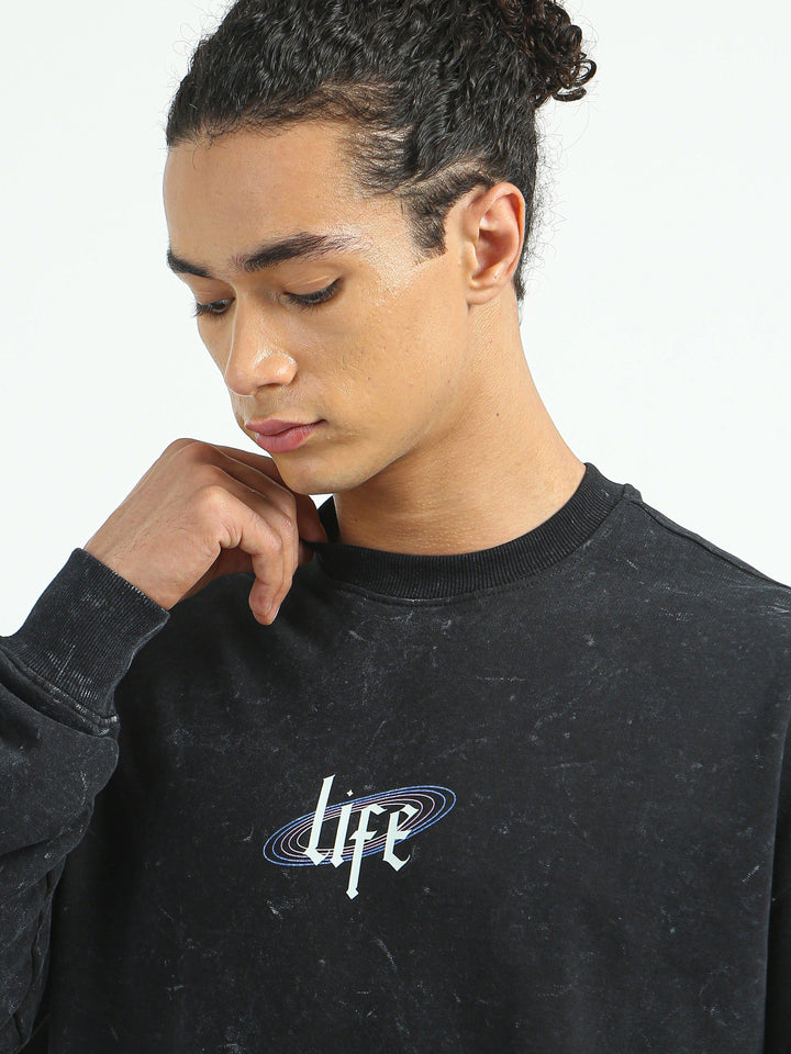 Life Printed Sweatshirt-Black - Espanshe