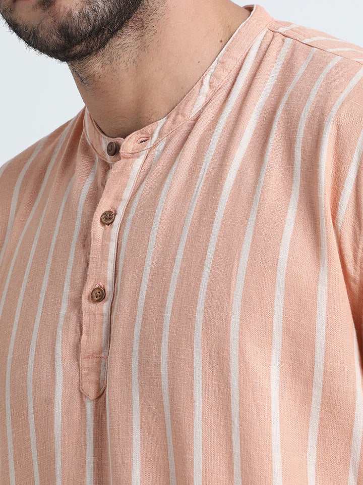 Casual Tonys Pink Striped Short Kurta For Men's