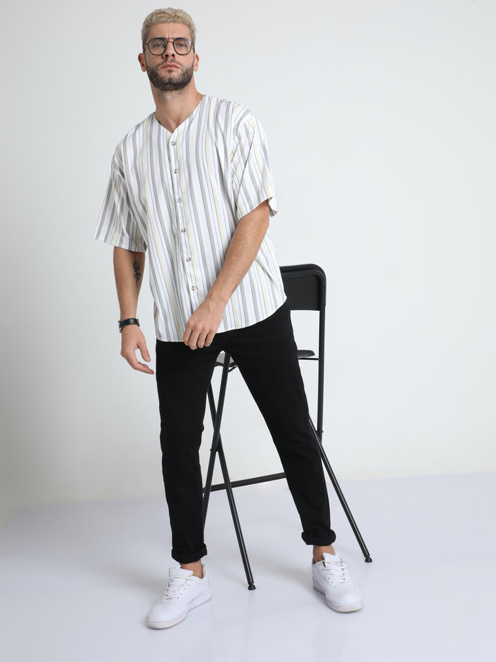 Men's White Lilac Baseball Stripe Shirt - Espanshe