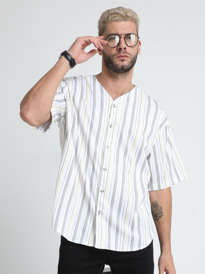 Men's White Lilac Baseball Stripe Shirt - Espanshe