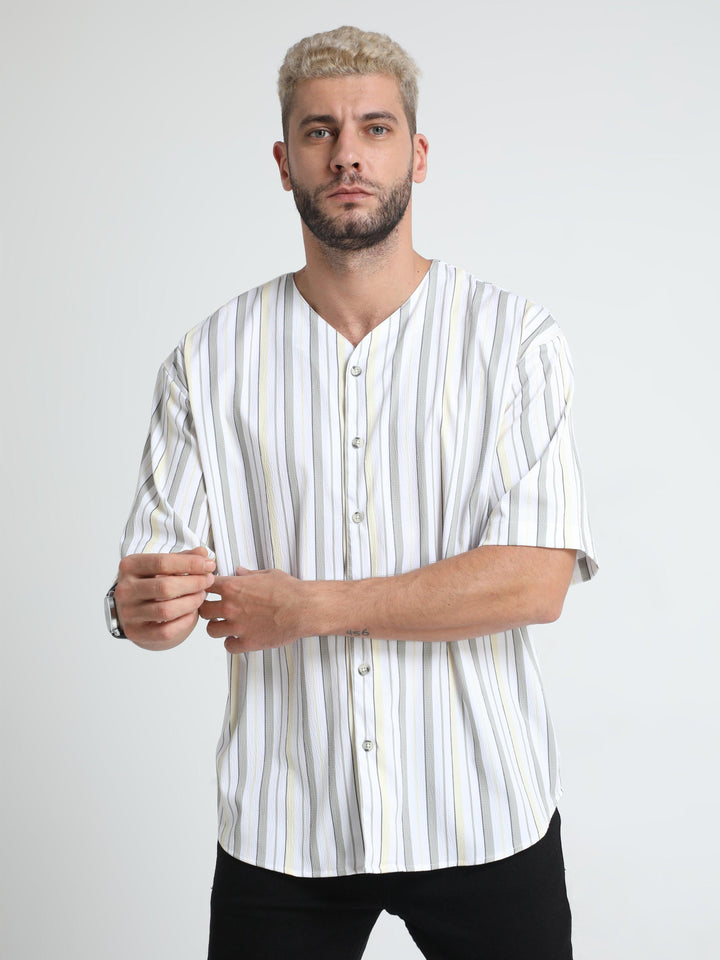 Men's White Lilac Baseball Stripe Shirt - Espanshe