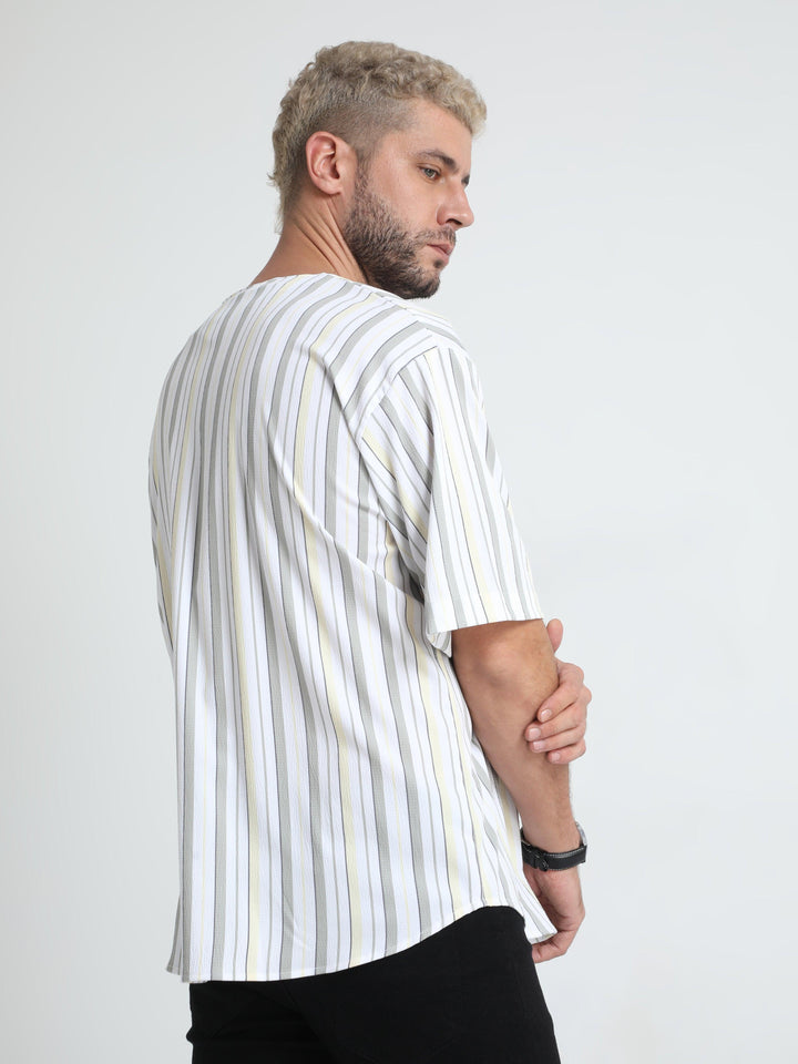 Men's White Lilac Baseball Stripe Shirt - Espanshe