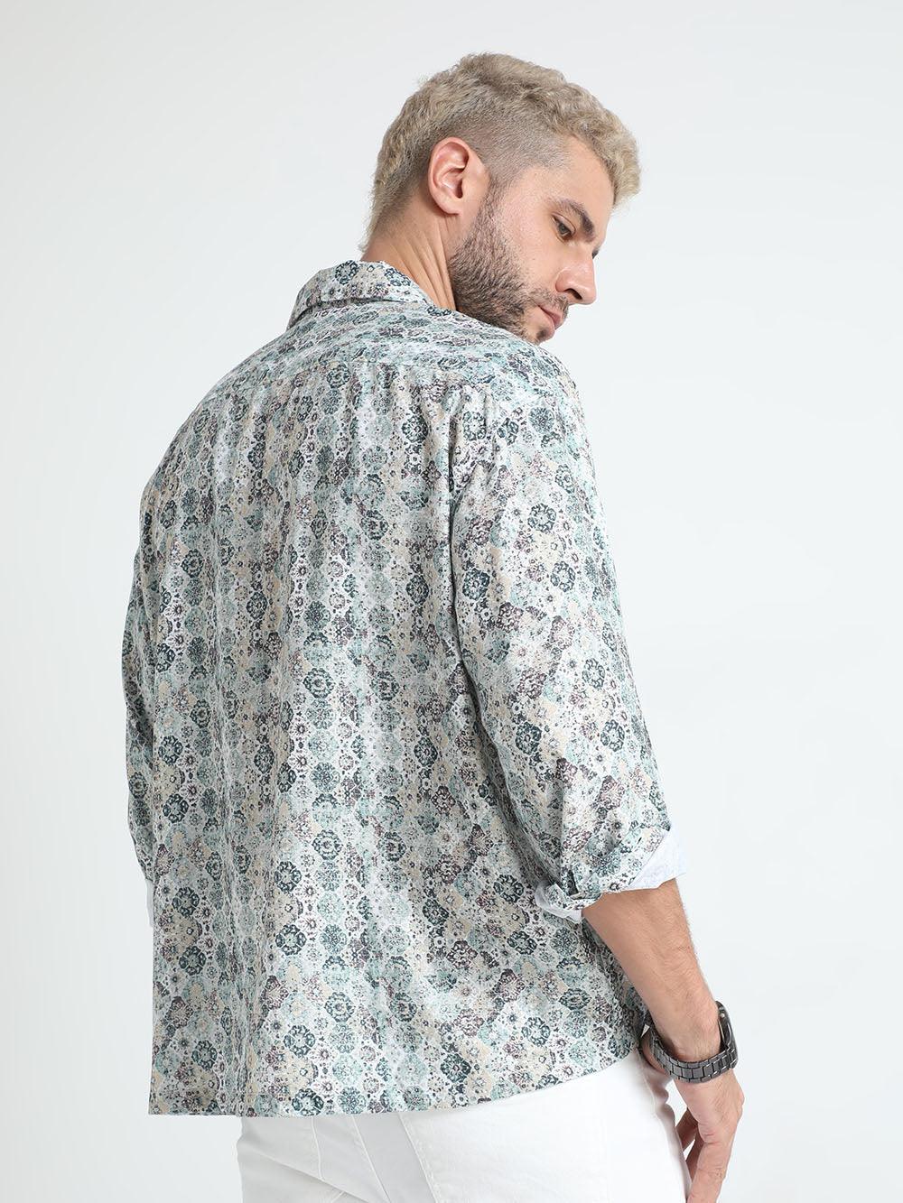 Men Oversized Cuban Collar Pale Slate Shirt - Espanshe