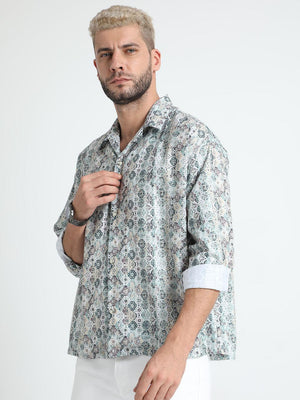 Men Oversized Cuban Collar Pale Slate Shirt - Espanshe