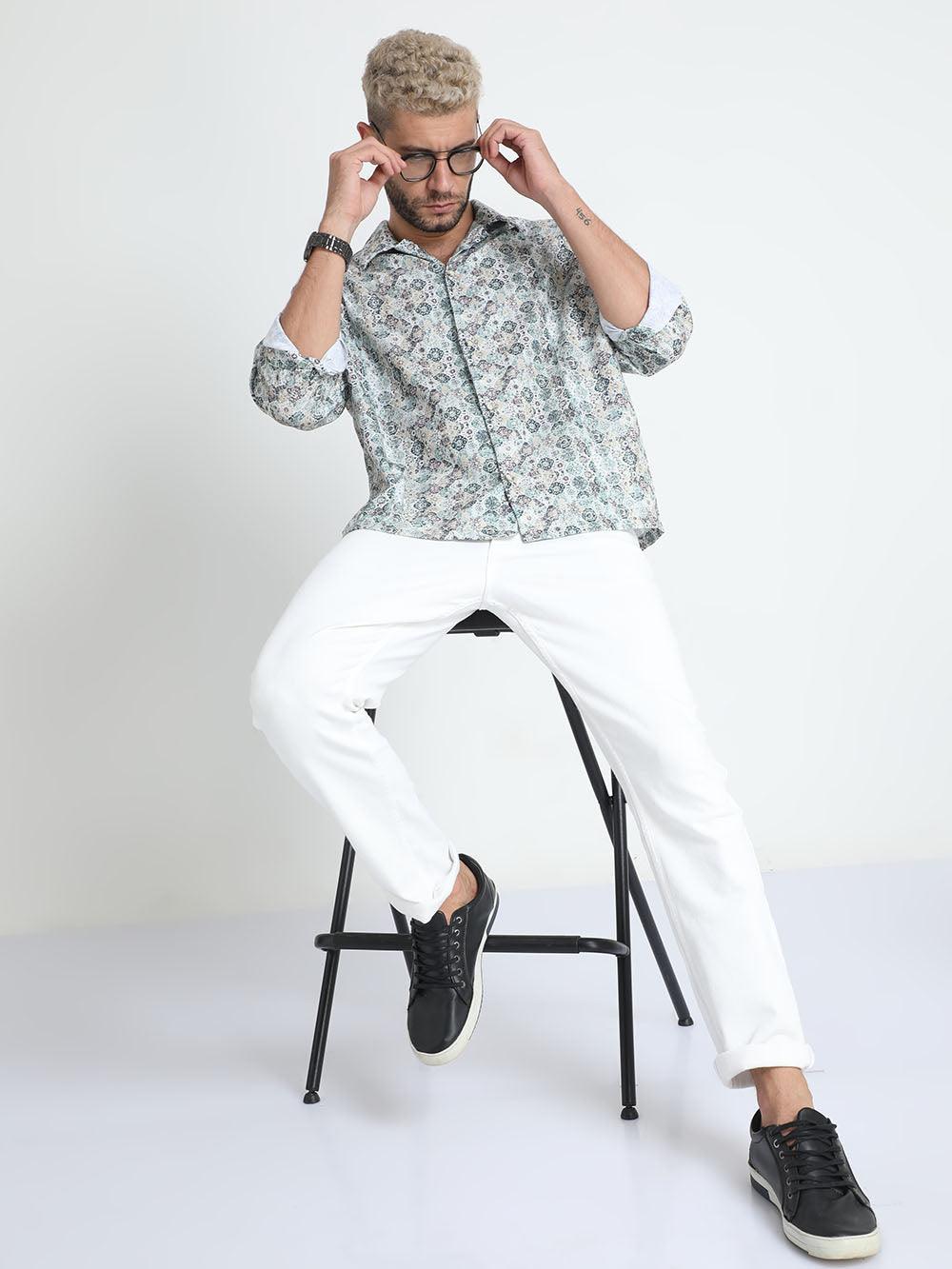 Men Oversized Cuban Collar Pale Slate Shirt - Espanshe