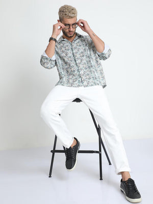 Men Oversized Cuban Collar Pale Slate Shirt - Espanshe