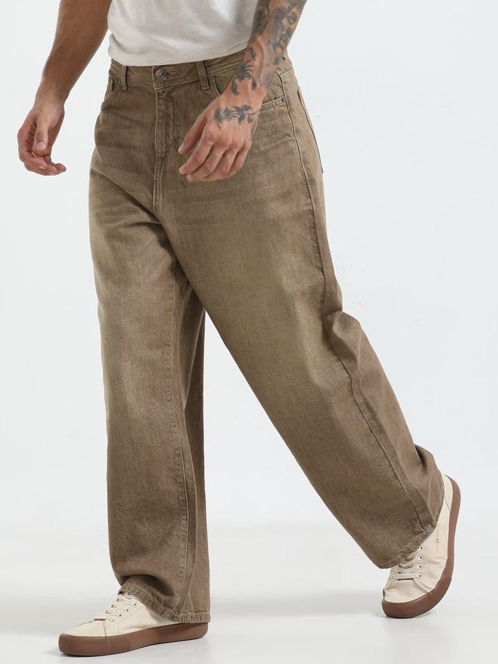 Rattled Loose Fit Jeans - Brown - Espanshe