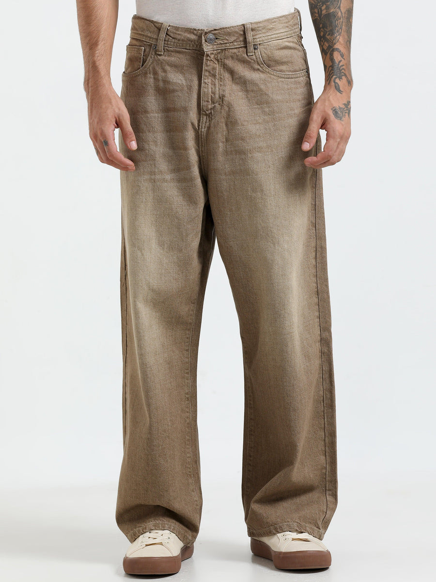 Rattled Loose Fit Jeans - Brown - Espanshe
loose fit jean for men