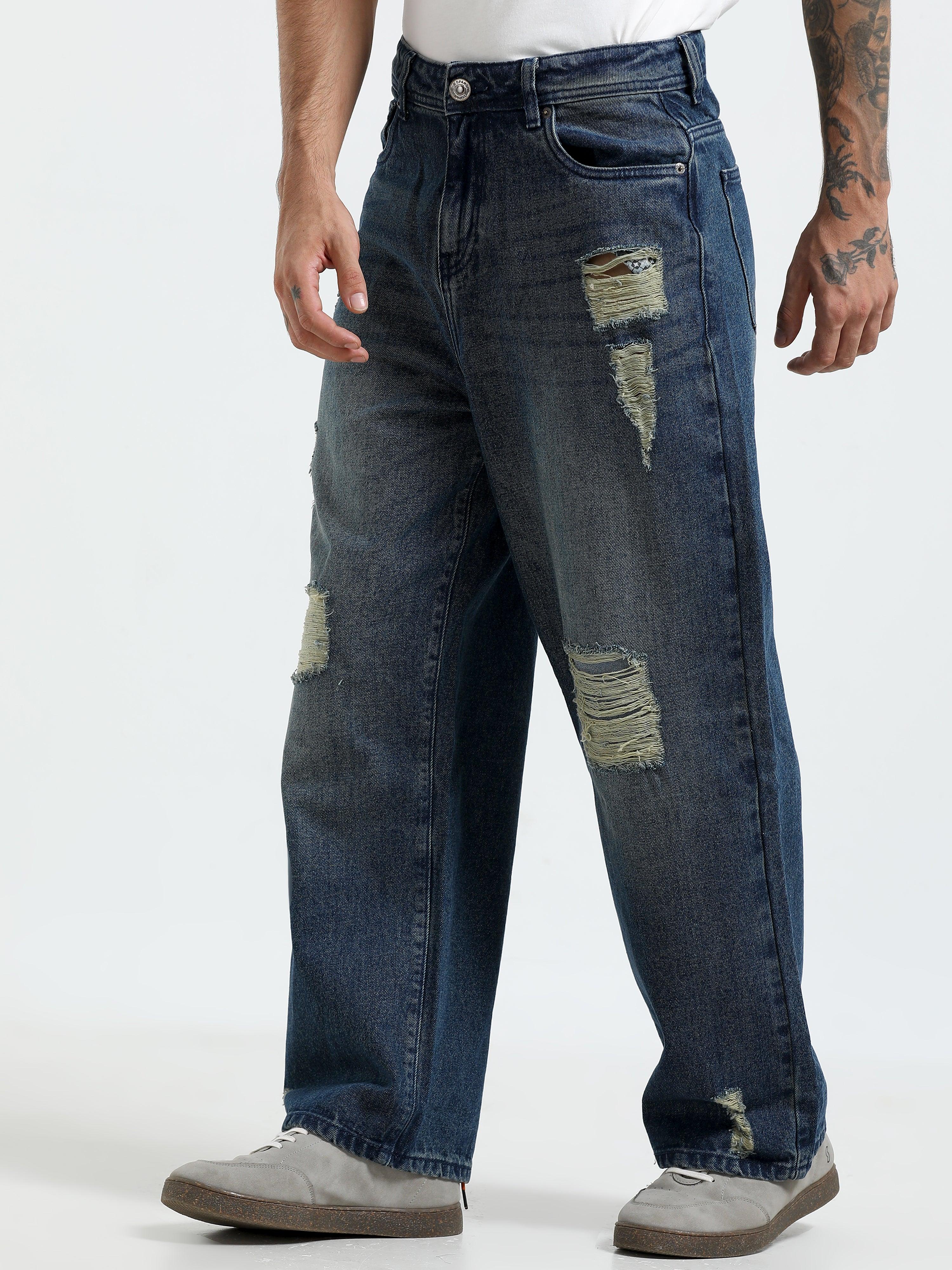  loose fit jean with patches and distress
Loose fit pants for men
patched pants or men