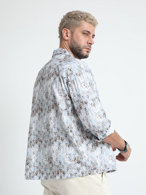 Men Oversized Cuban Collar Lavender Gray Shirt - Espanshe