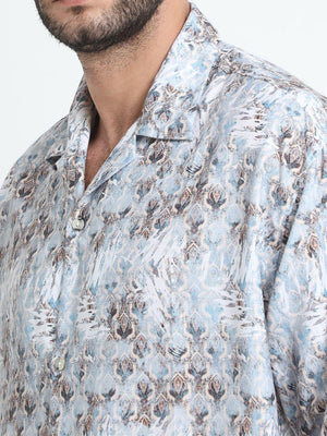 Men Oversized Cuban Collar Lavender Gray Shirt - Espanshe