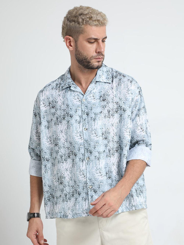 Men Oversized Cuban Collar Hit Gray Shirt - Espanshe