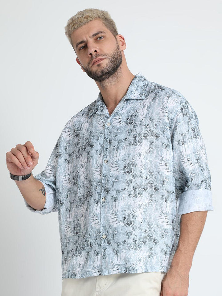 Men Oversized Cuban Collar Hit Gray Shirt - Espanshe