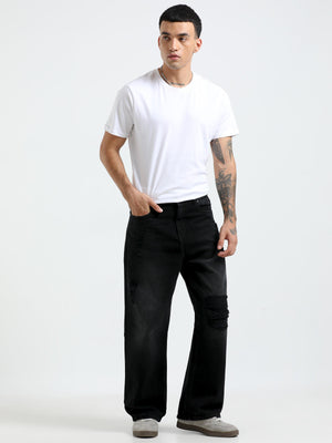  loose fit jean with patches and distress
Loose fit pants for men.
patched pants or men