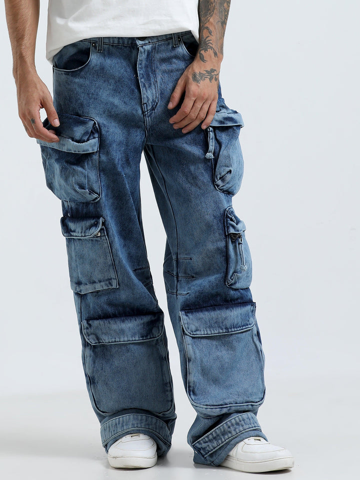 Kola - Baggy 10 Pocket Cargo Jeans- Blue - Espanshe