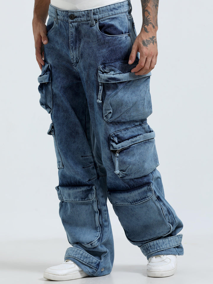 Kola - Baggy 10 Pocket Cargo Jeans- Blue - Espanshe