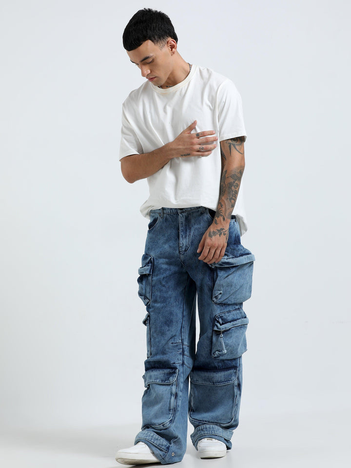 Kola - Baggy 10 Pocket Cargo Jeans- Blue - Espanshe