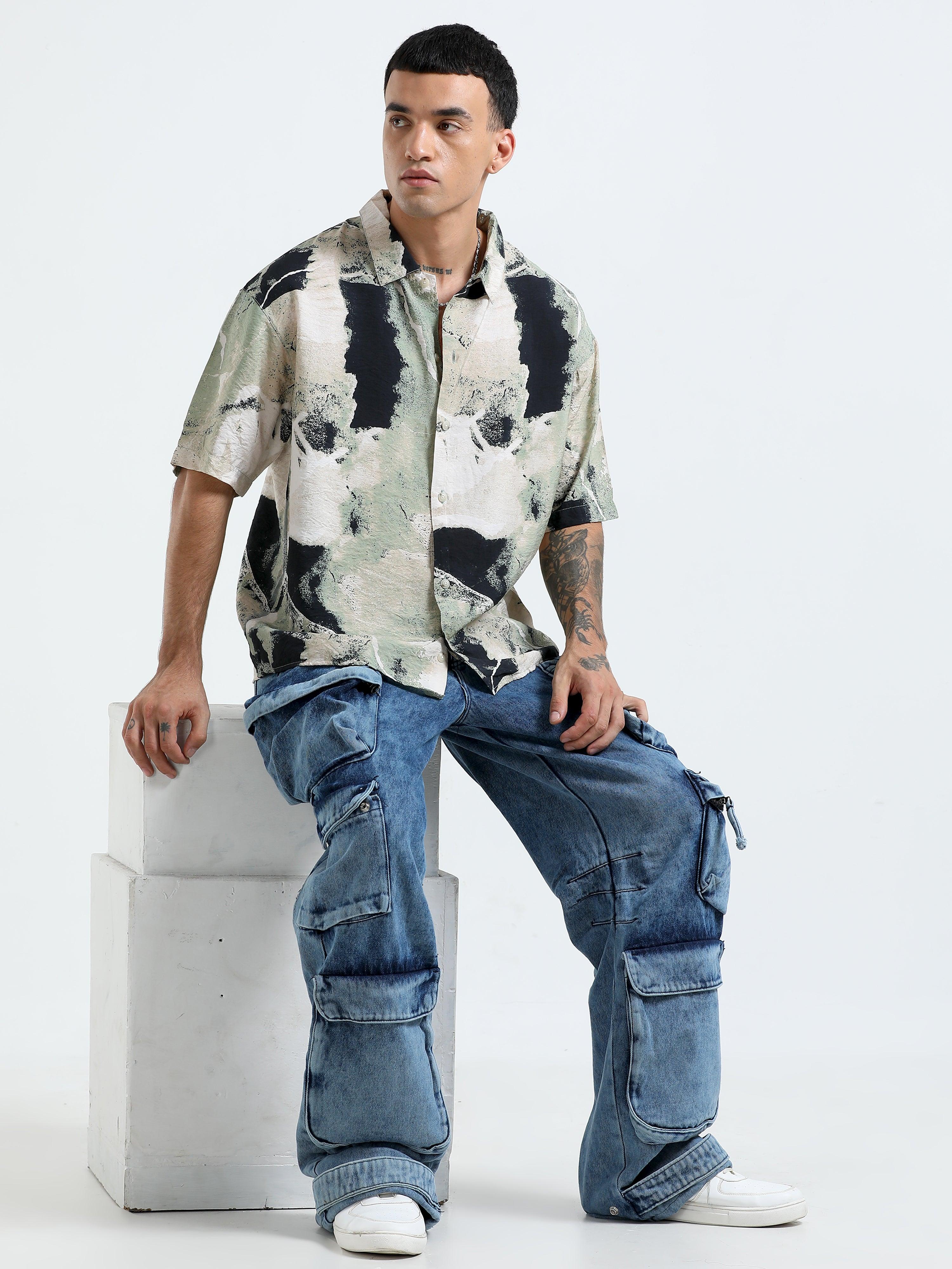 cropped baggy fit shirt with casual print
cropped shirts for men
baggy shirts for men