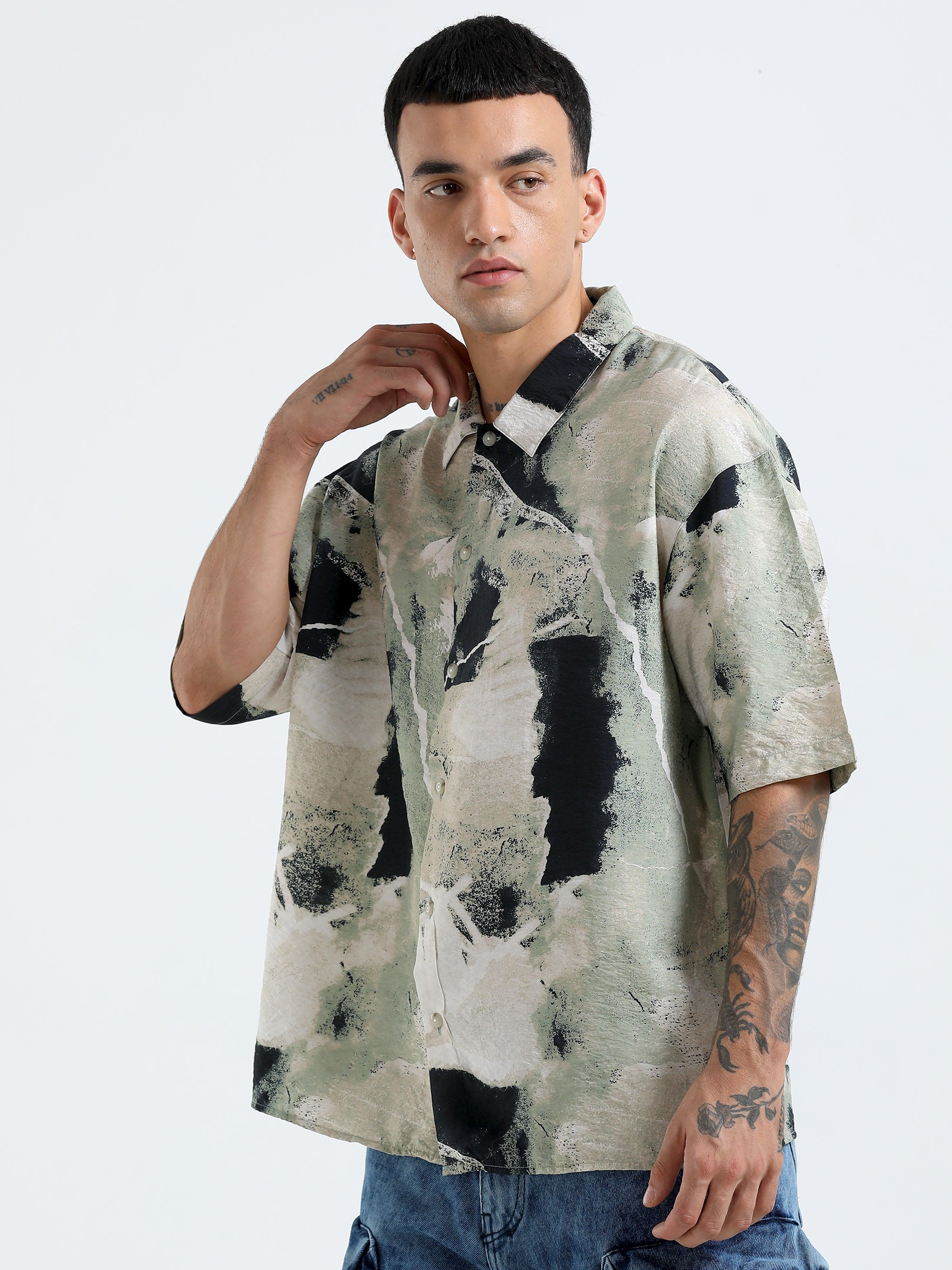 cropped baggy fit shirt with casual print
cropped shirts for men
baggy shirts for men
