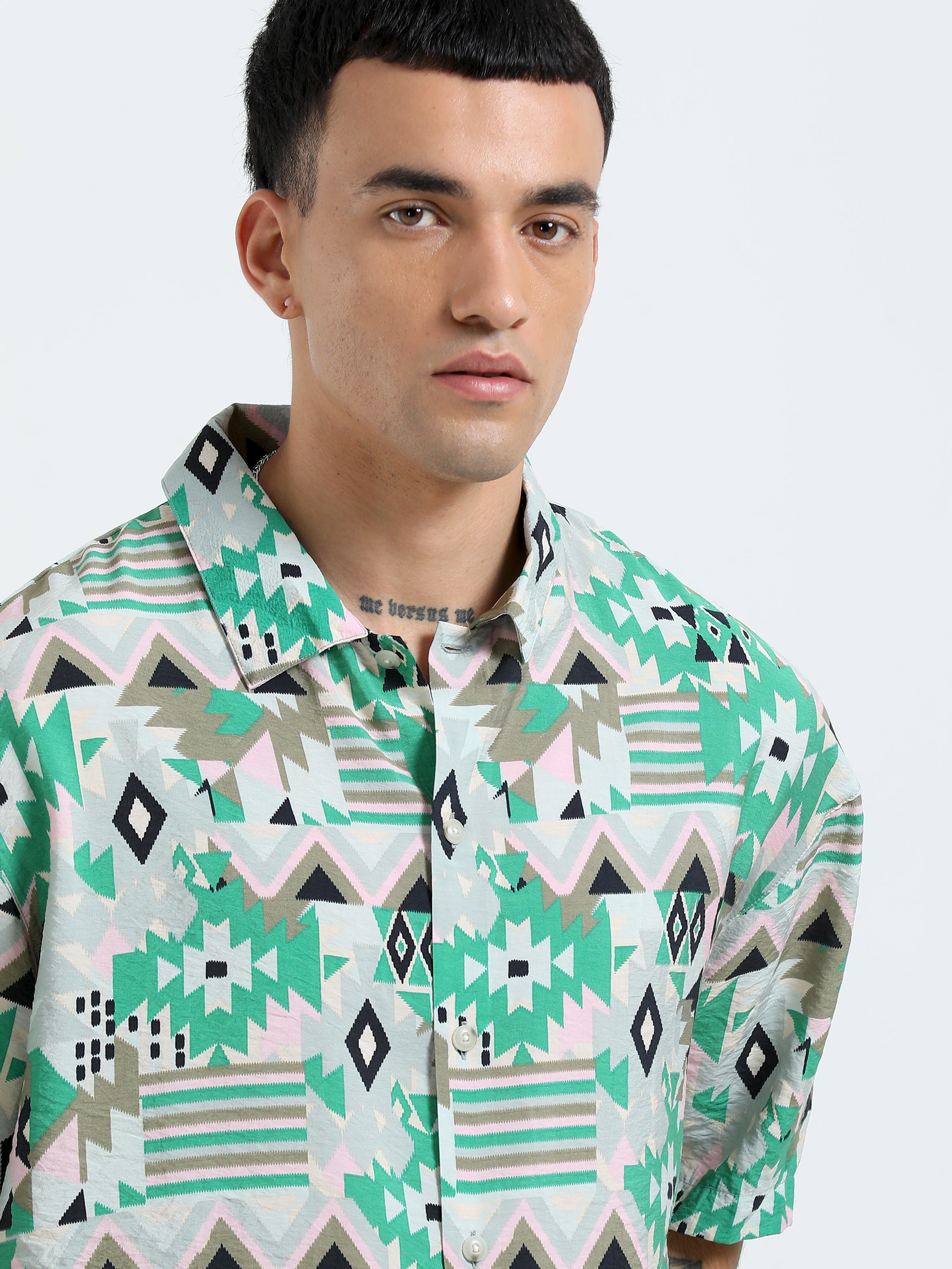 cropped baggy fit shirt with geometric print
cropped shirts for men
baggy shirts for men