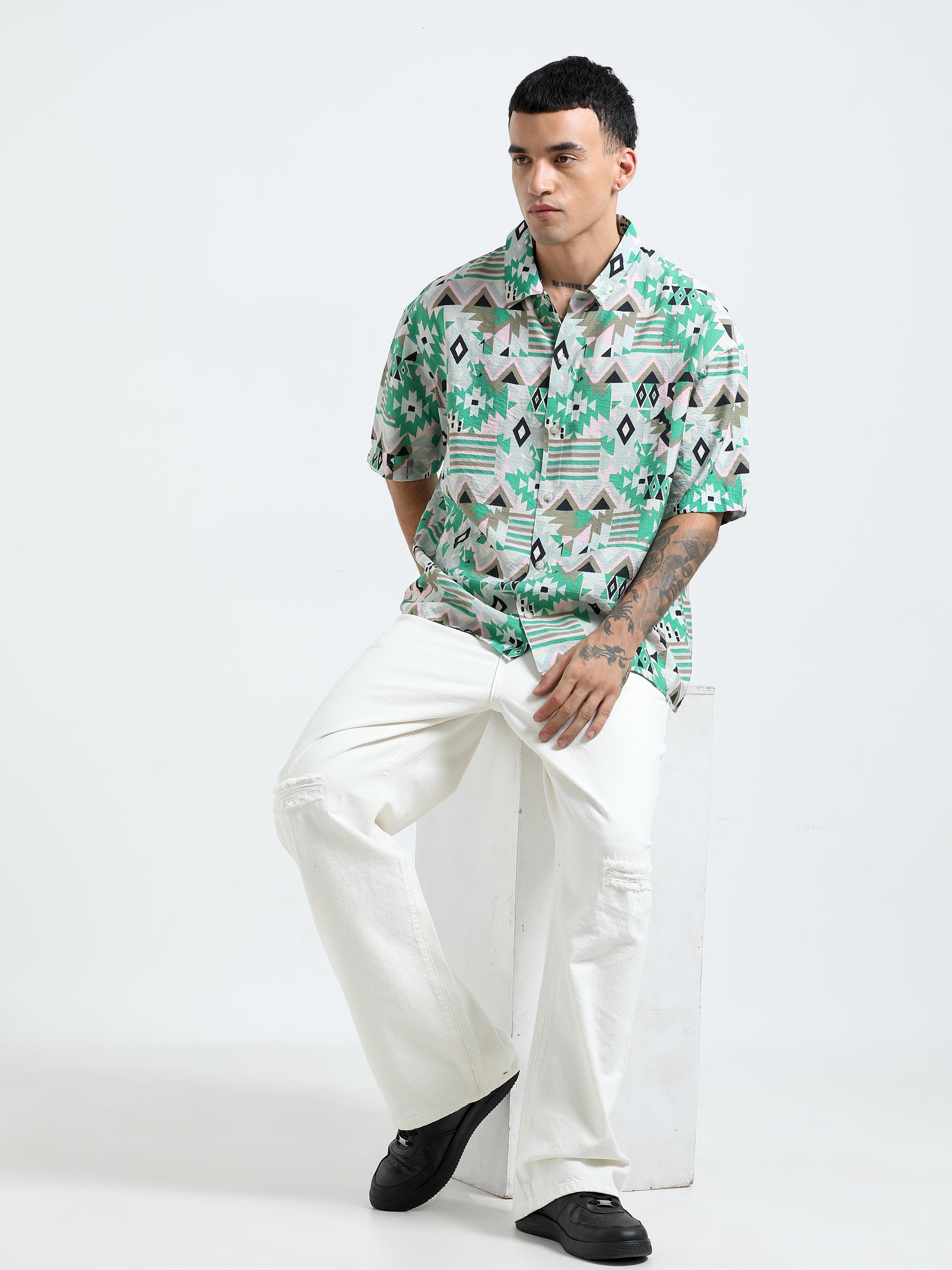 cropped baggy fit shirt with geometric print
cropped shirts for men
baggy shirts for men