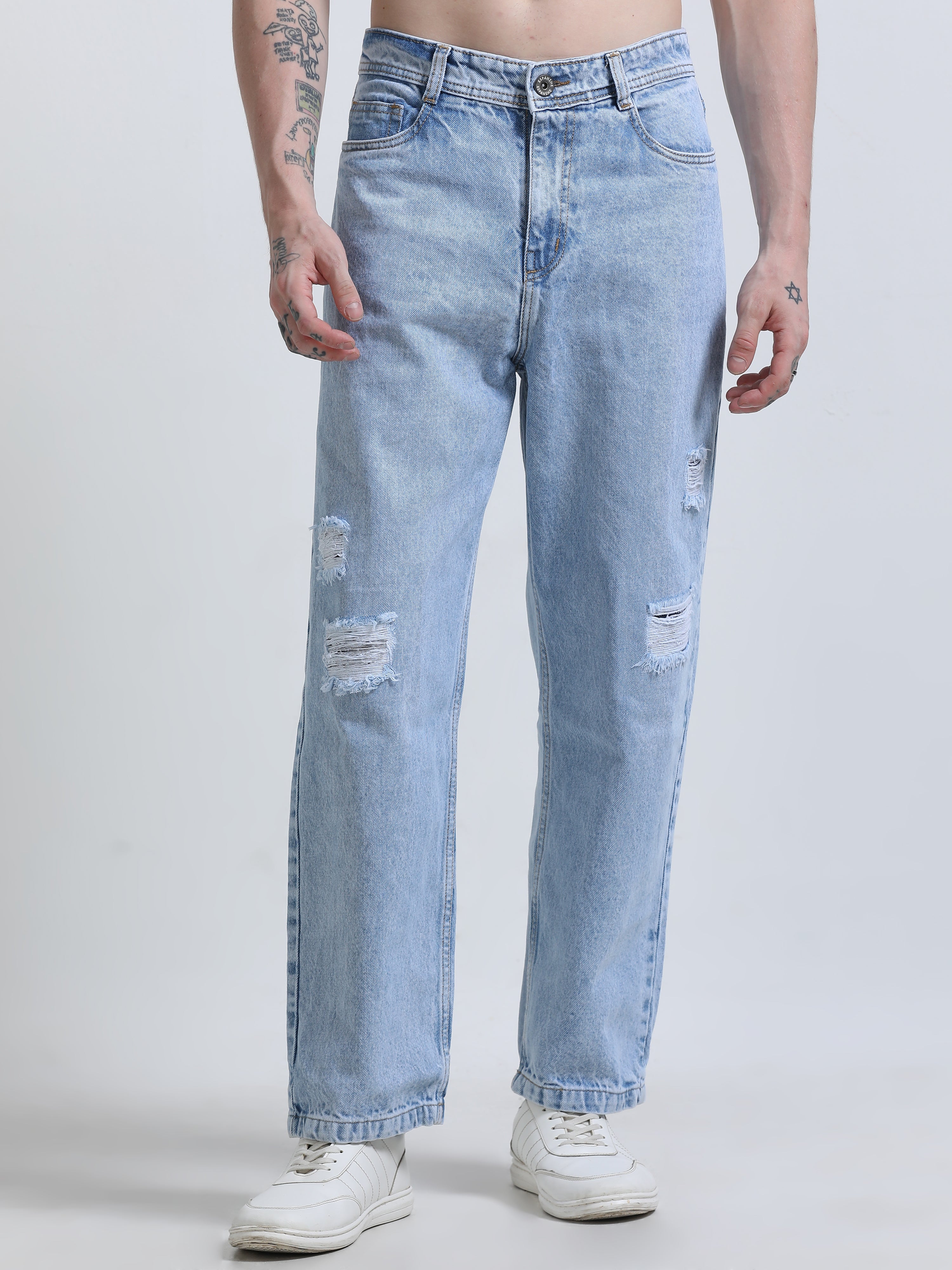 men's Relaxed Patched Jeans - Blue


