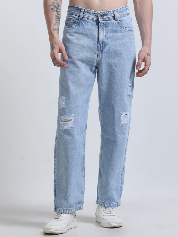 men's Relaxed Patched Jeans - Blue

