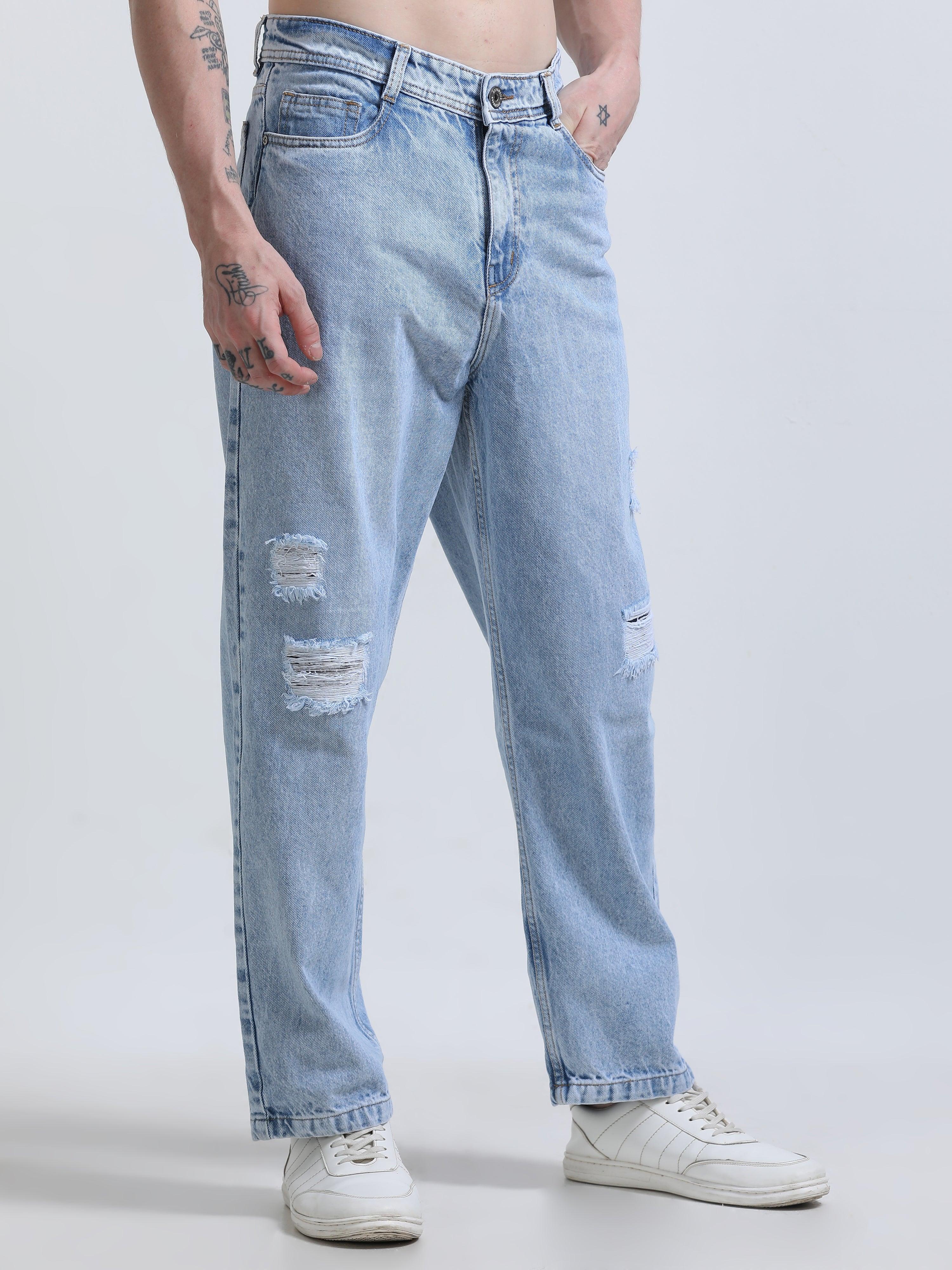 men's Relaxed Patched Jeans - Blue
