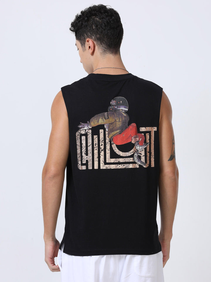 Chillout Printed Sleeveless T-Shirt Black - Espanshe