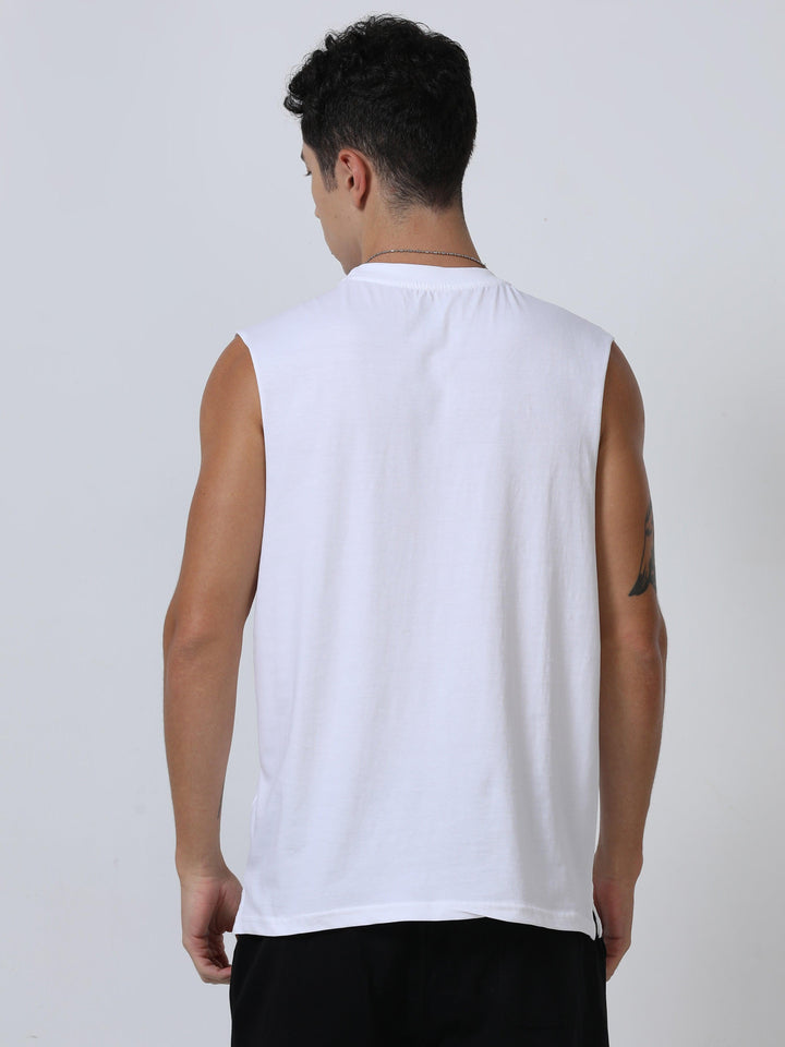 Escape Printed Sleeveless T-Shirt White - Espanshe