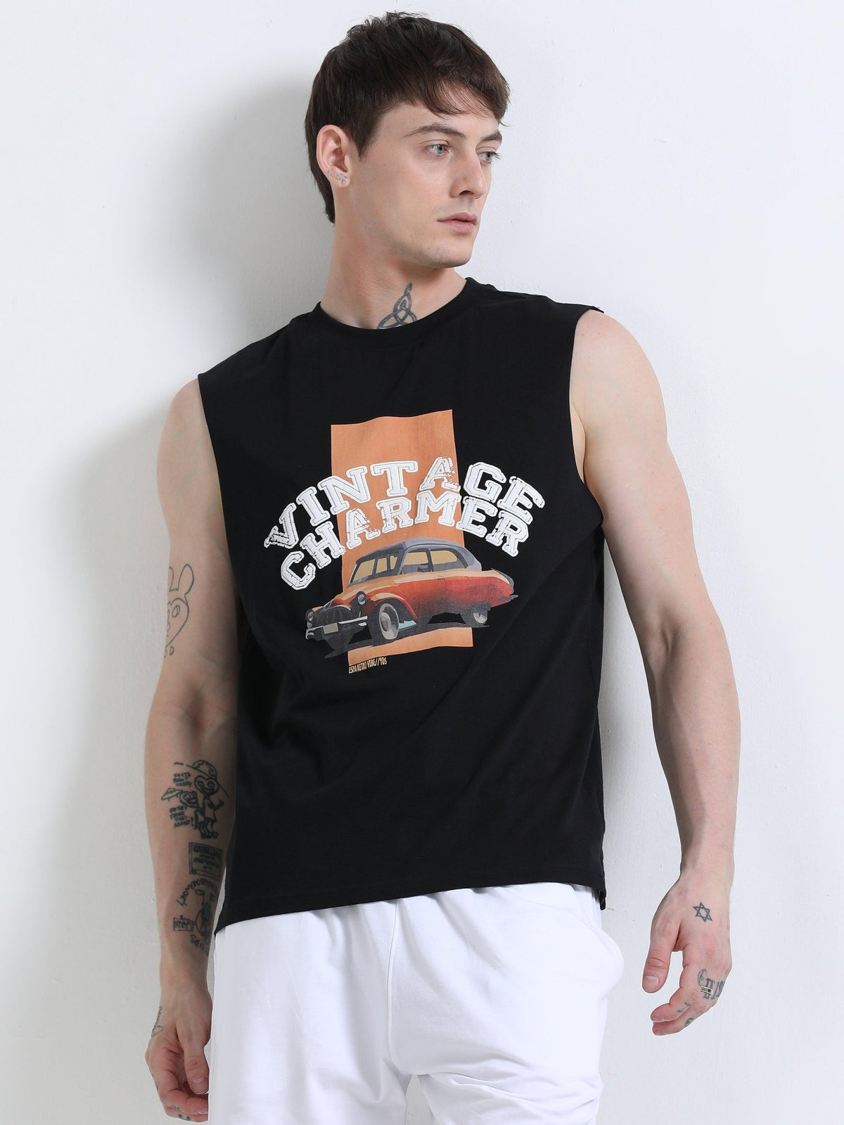 Vintage Charmer Sleeveless T-Shirt - Black - Espanshe