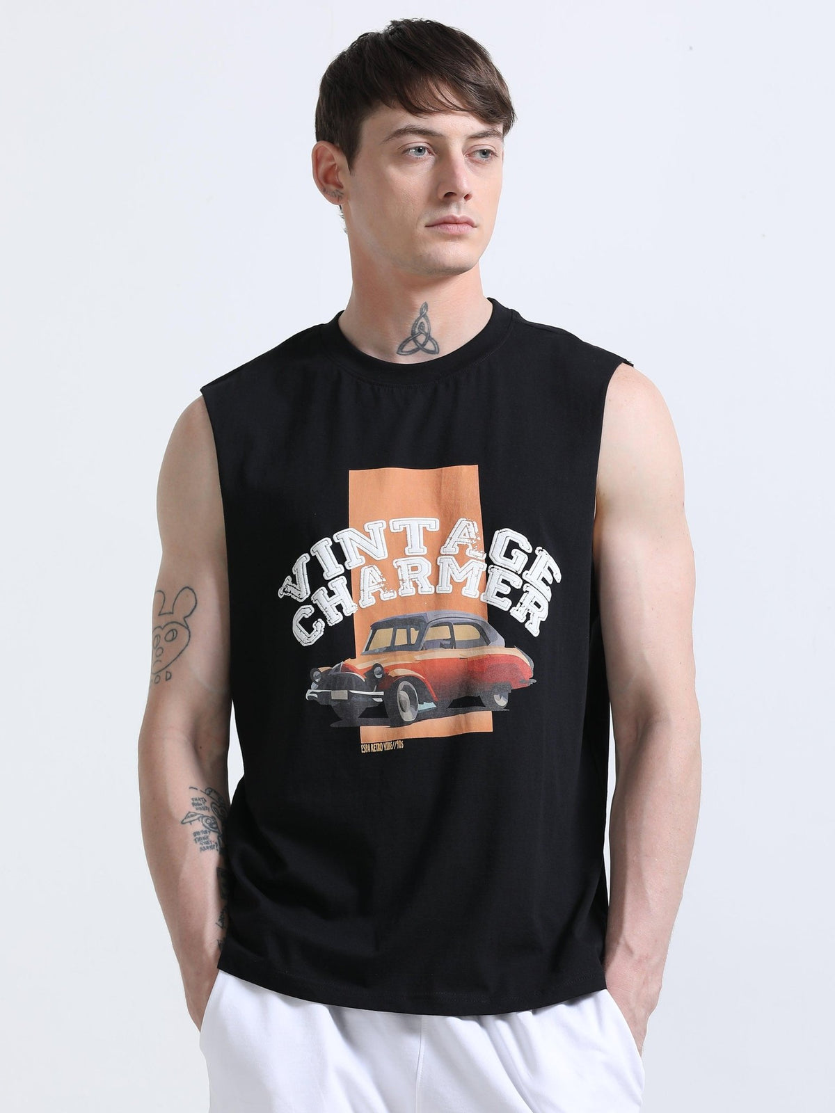 Vintage Charmer Sleeveless T-Shirt - Black - Espanshe