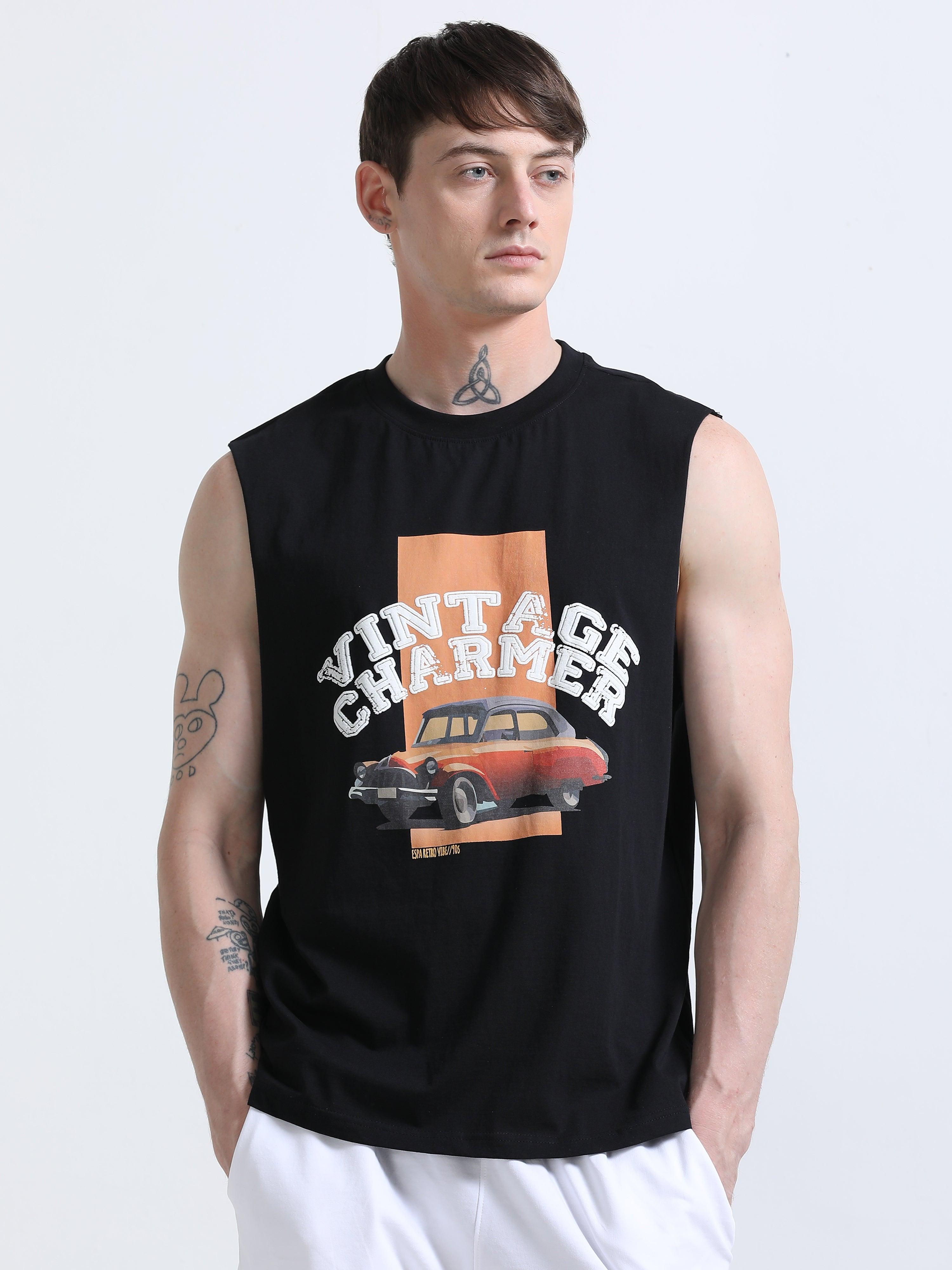 Vintage Charmer Sleeveless T-Shirt - Black - Espanshe