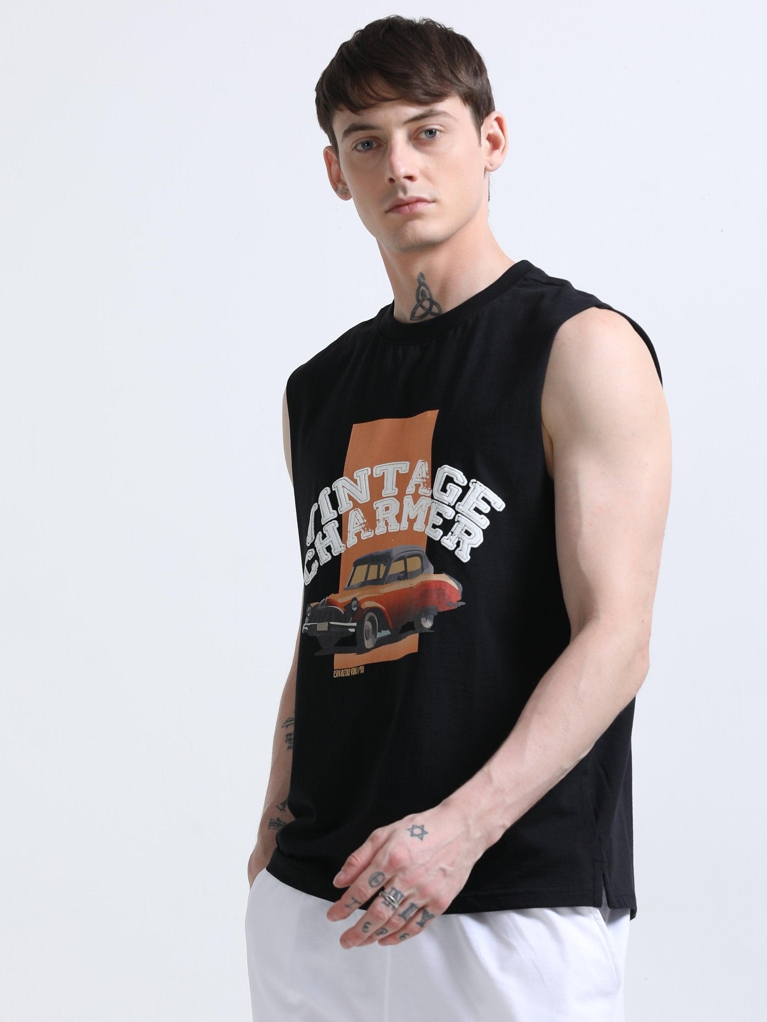 Vintage Charmer Sleeveless T-Shirt - Black - Espanshe