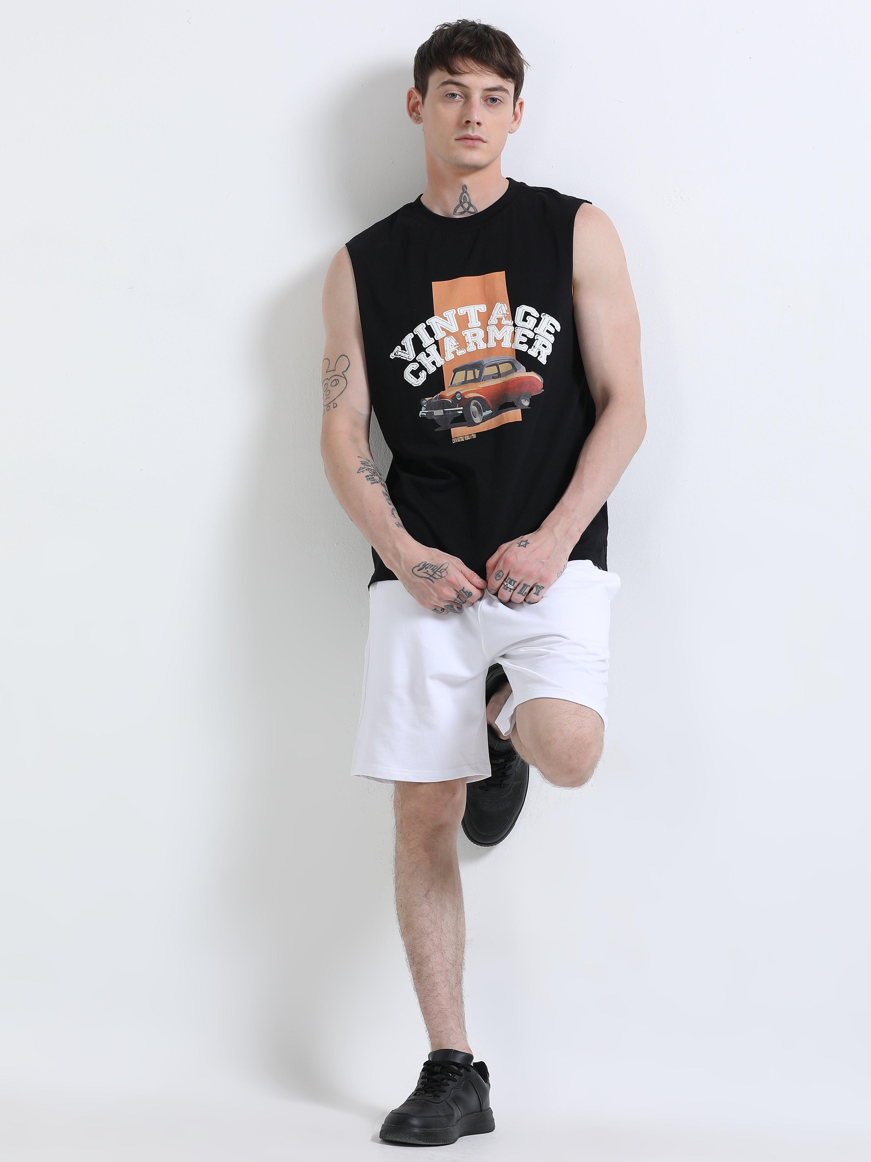 Vintage Charmer Sleeveless T-Shirt - Black - Espanshe