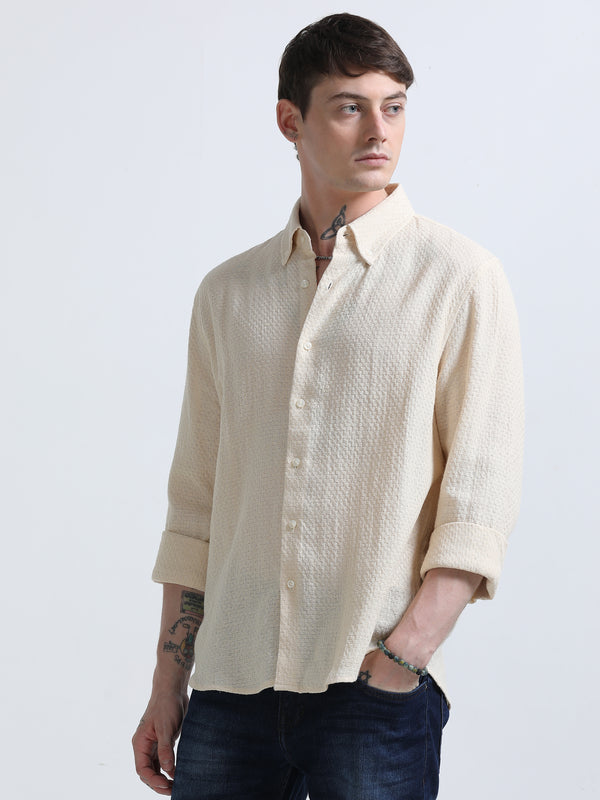 Dust - Full Sleeve Textured Shirt- Cream