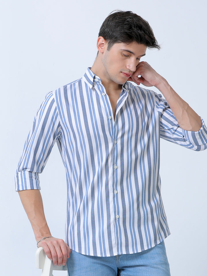 Casual Rock Blue Stripes Shirt For Men's