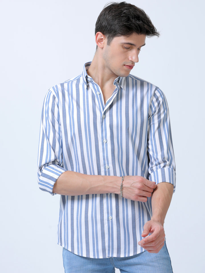Trending Men's Rock Blue Stripes Shirt