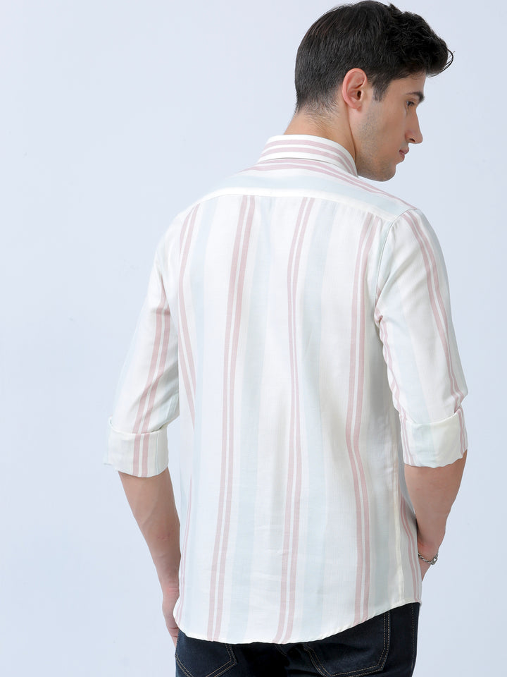 Sugar Cane-Peach Stripes Shirt For Men's
