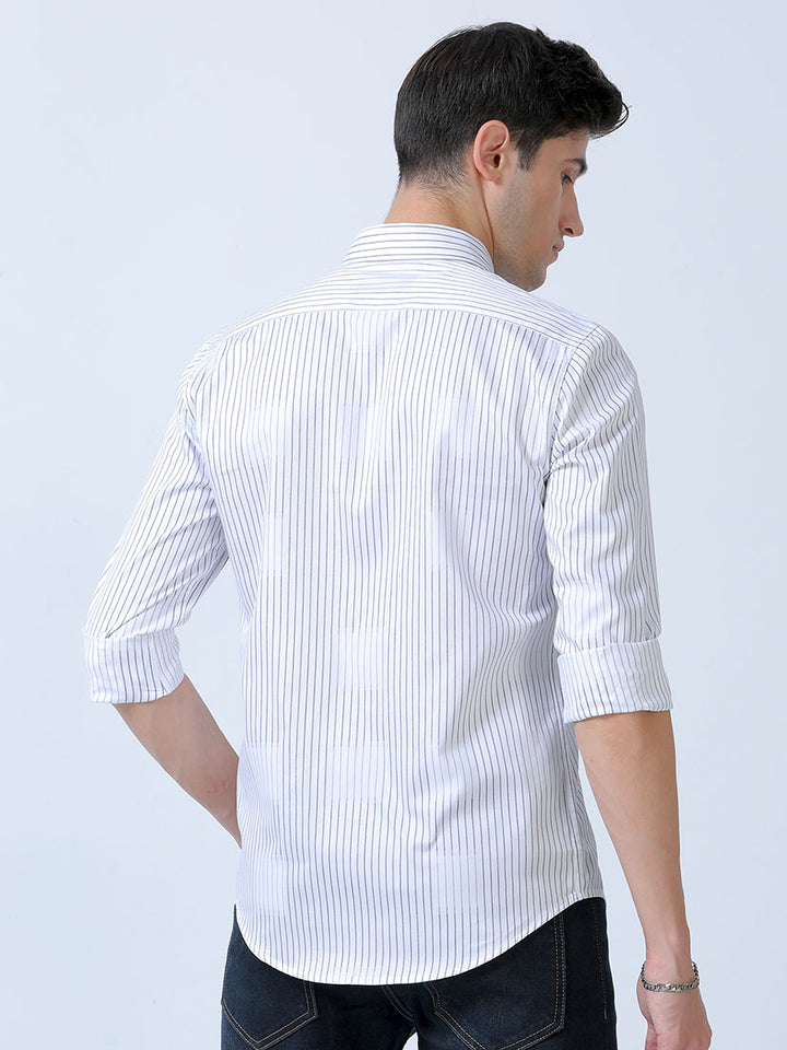White with Blue Stiped Shirt For Men's
