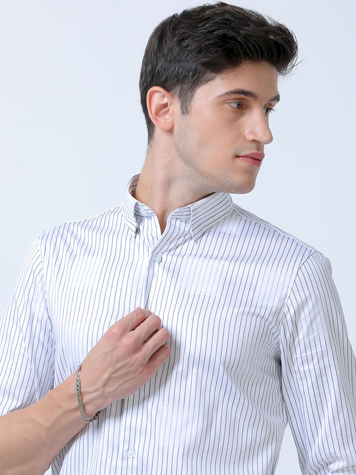 Men's White with Blue Stiped Shirt