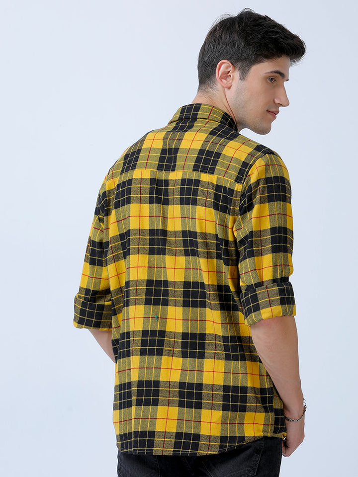 Yellow Double Pocket Brushed Check Shirt From Men's