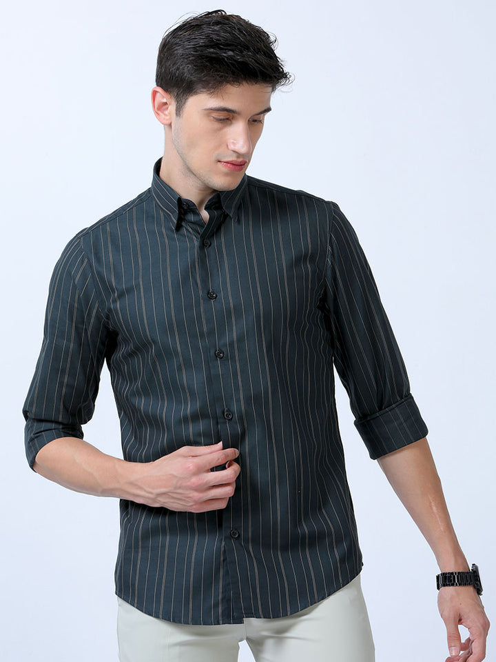 Casual Limed Spruce Stripes Shirt For Men's