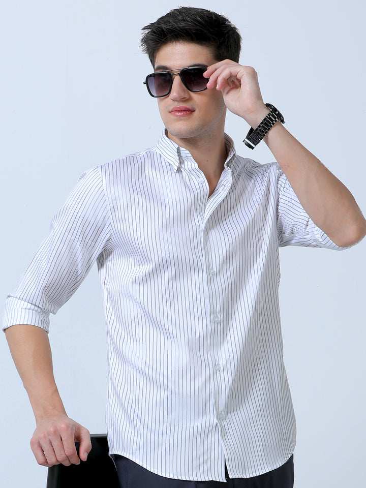 Men's White-Black Stipes Shirt