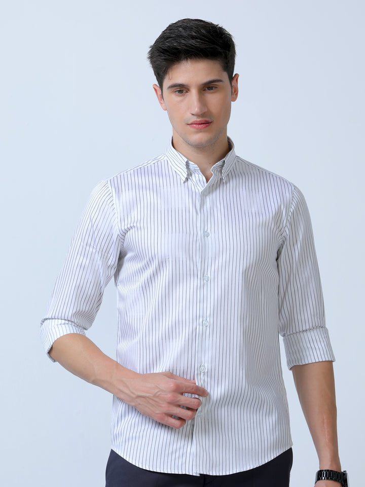 Casual White-Black Stipes Shirt From Men's