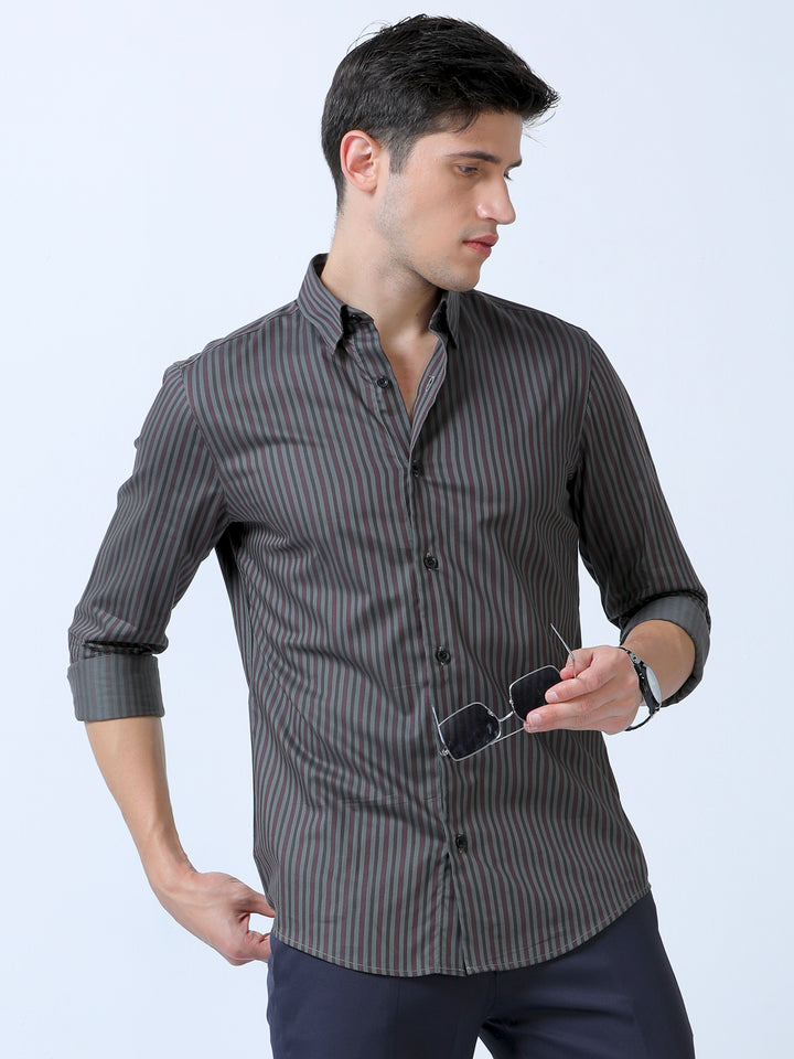Casual Ironside Gray Stripes Shirt For Men's