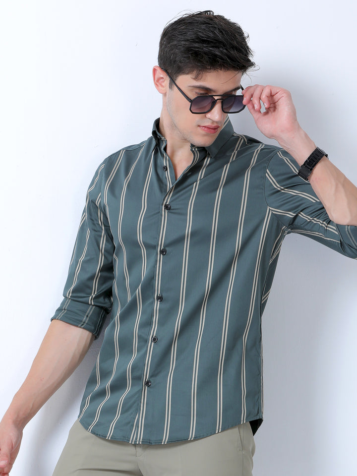 Trending Men's Mineral Green Stripes Shirt